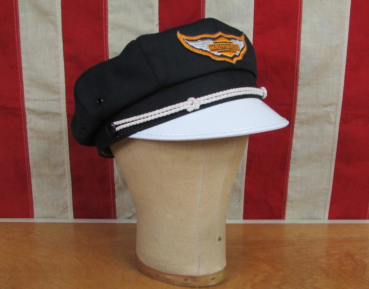 Vintage Black Leather Harley Davidson Captain Hat Size Small 6 7/8 il_fullxfull.3771492614_lsdq.jpg main image 3