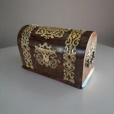 Antique Gothic Revival Casket Box with Brass Binding &Handles, Early 19th C