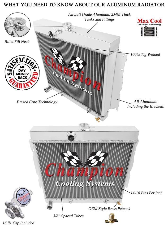 1963 1964 1965 1966 1967-1969 Plymouth Fury 3 filas DR radiador (22" núcleo ancho) Foto 3 de 4