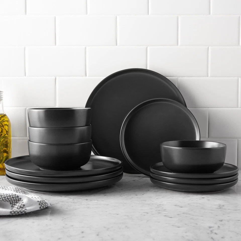 Alessandra 12-Piece Stoneware Dinnerware Set Matte Black - Image 2 of 4