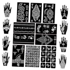 18 Sheets 97PCS Henna Tattoo Stencil Kit, Reusable Mehndi Templates for Black1