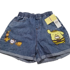 SANRIO POMPOMPURIN DENIM ELASTIC WAIST SHORTS HONEY SIZE XL 26/28'' waist