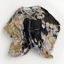 CITRON Santa Monica Vintage Flowers Kimono jacket Black 3X Sheer 100% Silk $229