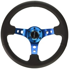 Nrg Innovations 350mm Blue Spoke Black Leather Steering Wheel 3 Deep Round