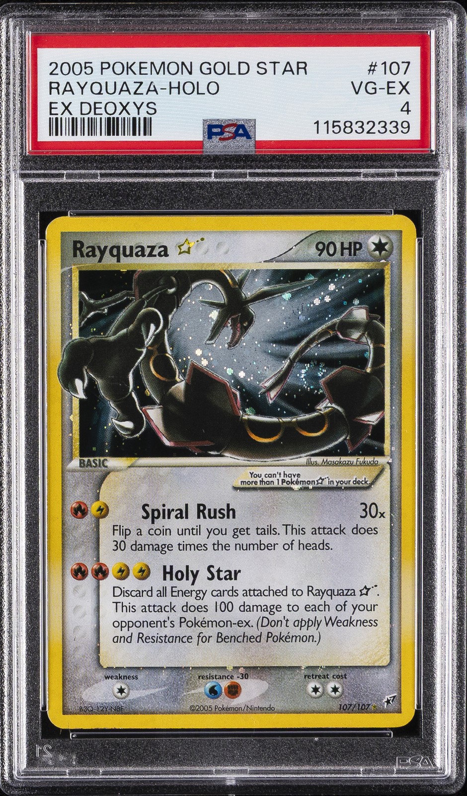 2005 POKEMON EX DEOXYS GOLD STAR #107 RAYQUAZA-HOLO PSA 4