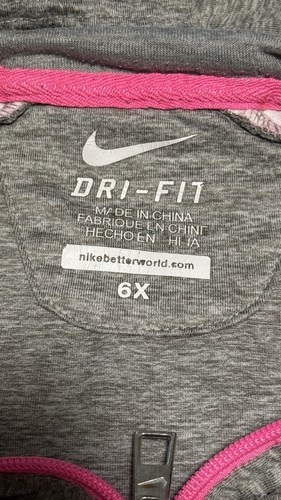 Nike Dri-Fit Girls Zip Up Hoodie / Jacket With pink Rock Pattern On Arms Size 6 - Picture 5 of 6