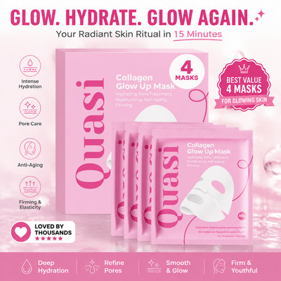 Quasi Collagen Glow Up Face Sheet Mask Hydrating Anti Aging Pore Firming 4 Pack