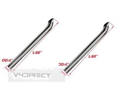Pair Exhaust Stack Pipe 4'' x 60'' Curved Chrome Bended End