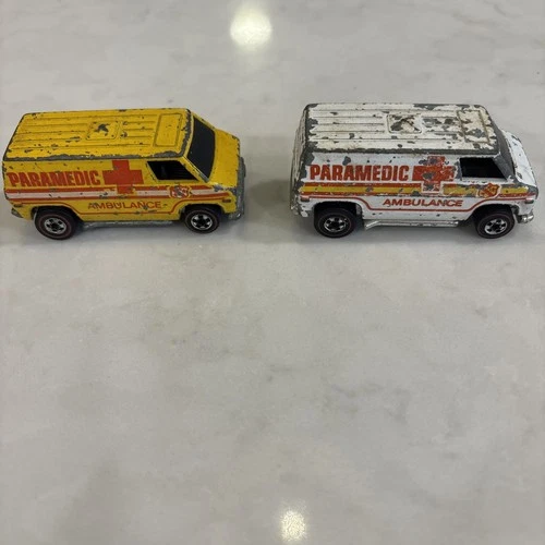 1974 Hot Wheels Redline Super Van Paramedic Ambulance - Yellow and white van