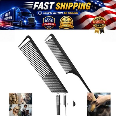 2-Pack Hair Styling Combs Rat Tail Fine Wide Tooth Black Fekayer