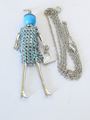 Stunning & unusual blue crystal lady pendant necklace