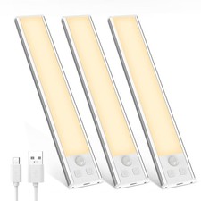 3 Pack Under Cabinet Lights, 32 LED Warm White Rechargeable Under Cabinet Lig...