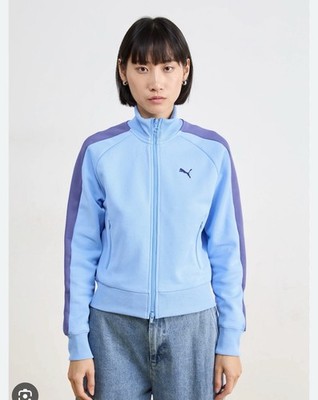PUMA T7 Always On Short Full Zip Track Jacket Womens Blue Casual Athletic Med