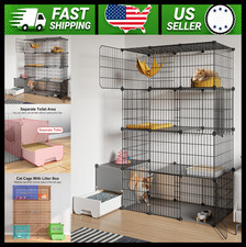Cat Cage with Litter Box 4-Tier Metal Wire Indoor Playpen for 1-2 Cats