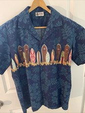 Hawaiian Shirt Large Blue Surfboards Made In Usa Hawaii Aloha 