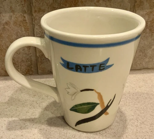 Rare HARTSTONE Pottery VANILLA LATTE with BEAN & BLOSSOM Tall MUG 16 oz Vintage