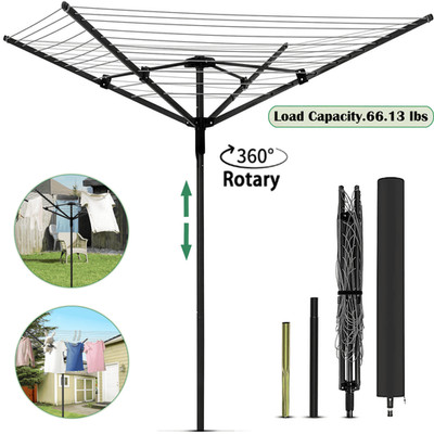 Umbrella Drying Rack 12 - Line 165ft Collapsible Rotary Outdoor Clothesline