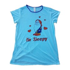 Vintage night Pajama t-shirt sleepwear Disney dwarf blue size Large Used As-Is