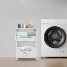 2-tier Movable Laundry Basket Laundry Hamper w/ Wheels Laundry Stackable Basket