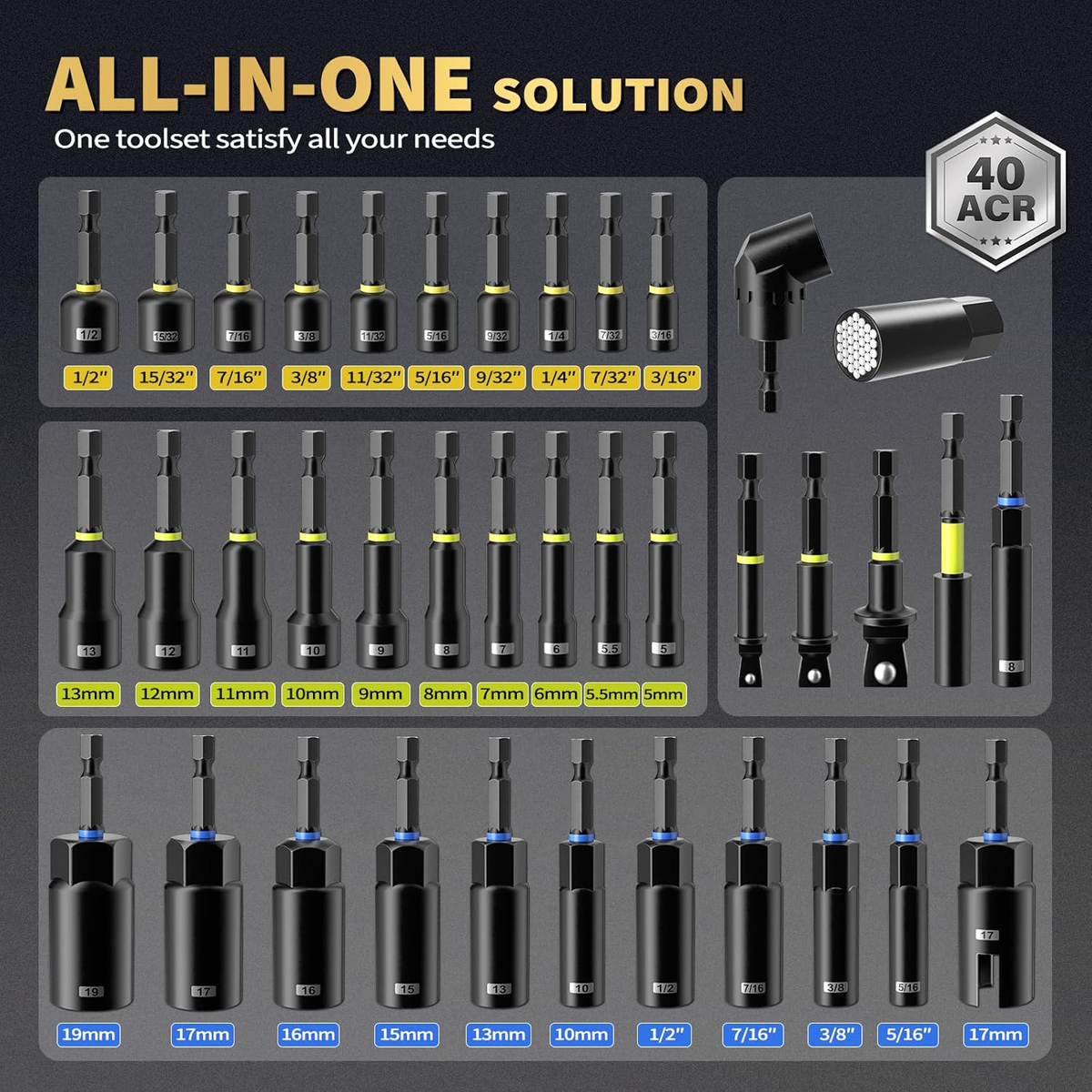86PCS Magnetic Impact Nut Driver Set Metric & SAE with Socket