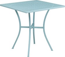 Oia Commercial Grade 28" Square Sky Blue Indoor-Outdoor Steel Patio Table