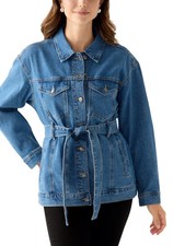 Gloria Vanderbilt Women Petite Size PS Belted Denim Jacket Aurtyville Cotton 79