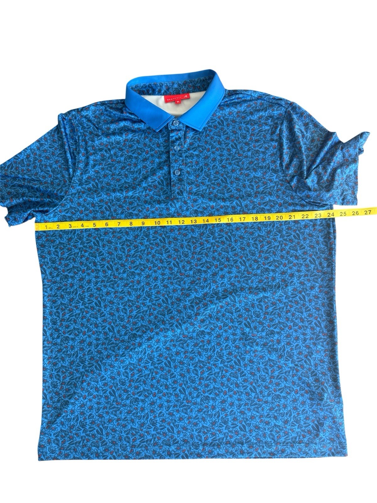 Redvanly Golf Polo Shirt Floral Performance Blue Short Sleeve Casual Mens XL