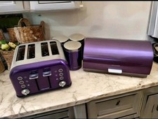 Morphy Richards Kitchen Set Toaster Bread Bin Tea Coffee Sugar Purple Bundle