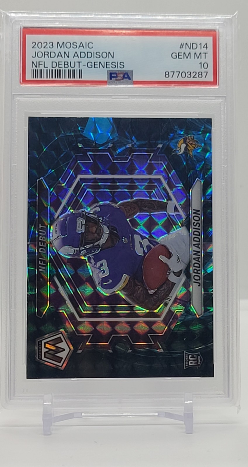 2023 Mosaic NFL - Jordan Addison - Minnesota Vikings - Genesis Debut RC PSA 10