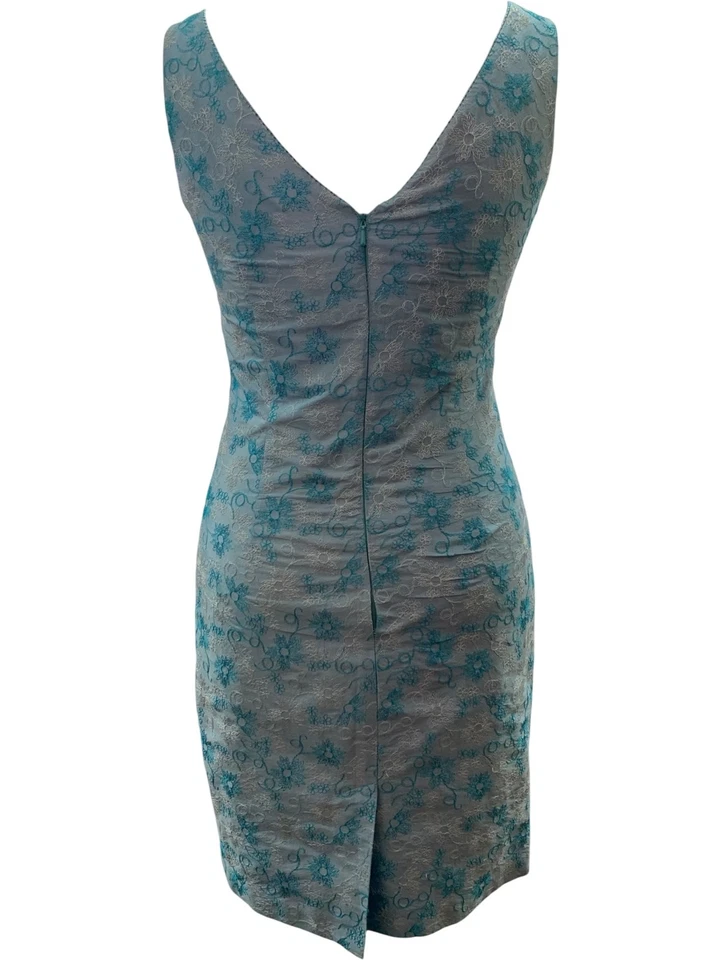 Vestido midi vintage Donna Ricco azul floral bordado cuello en V - talla 6 Foto 2 de 4