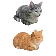 Kitty Figurine Decorative Model Sleeping Cat Statue for Lawn Bookshelf Patio
