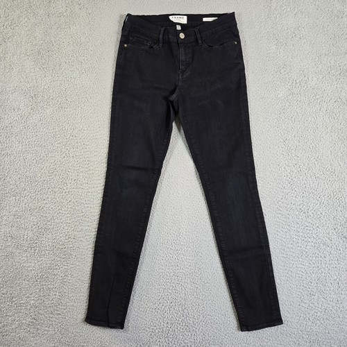 Frame Jeans Women 27 27x29 Black Le Skinny de Jeanne Dark Low Rise Stretch Flaw - Picture 1 of 13