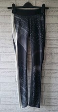 Reebok Monochrome Grey Black Stretch Speedwick Leggings Fitness Yoga Sz S (8-10)