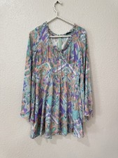 GUESS by Marciano Silk Blend Mini Dress Multicolor, Bell Sleeve, Size M