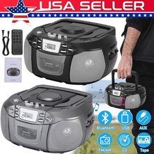 Portable CD Player Cassette Recorder Boombox Wireless Bluetooth Speaker AM/FM US