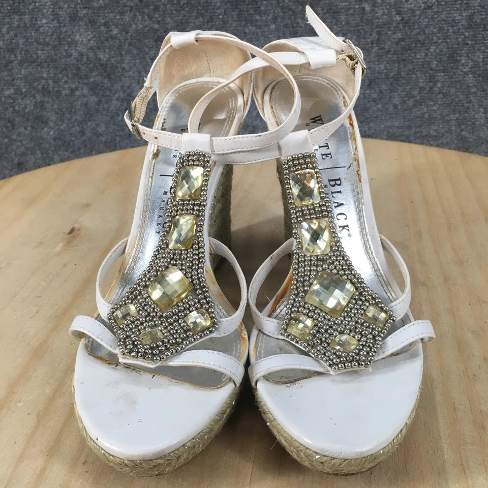 White House Black Market Tacones Mujer 6 M Tobillo Tirantes Alpargata Cuña Blanco Foto 4 de 4