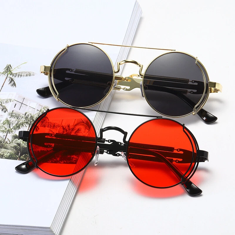Gafas de sol redondas retro góticas steampunk para hombres mujeres con marco de metal circular Foto 2 de 4