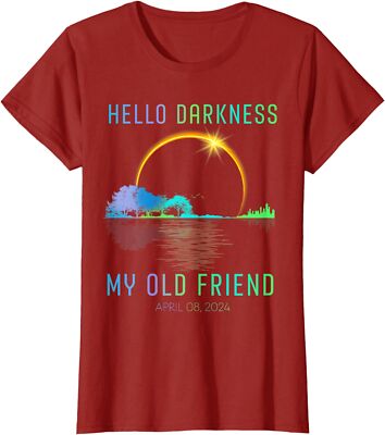 Hello Darkness My Old Friend Total Solar Eclipse 2024 Ladies' Crewneck T-Shirt
