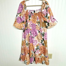 Shein Smocked Dress Curve Allover Floral Print Shirred Size 3XL Festival Ruffles