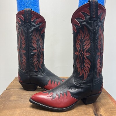 Vintage Black Red Flame Stitched TONY LAMA Cowboy Western