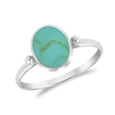 Simply Stunning Oval Shaped Green Turquoise Sterling Silver Band Ring-9