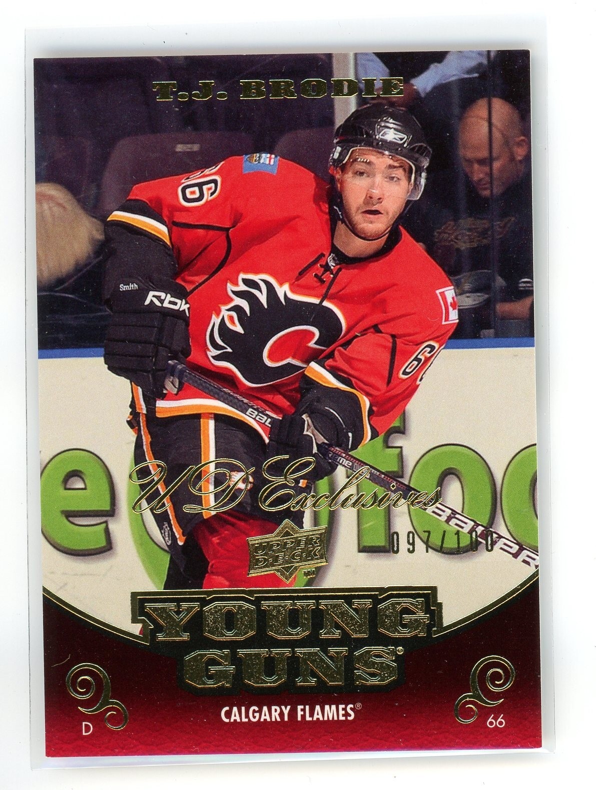 2010-11 UPPER DECK #210 YOUNG GUNS ROOKIE EXCLUSIVES /100 TJ BRODIE