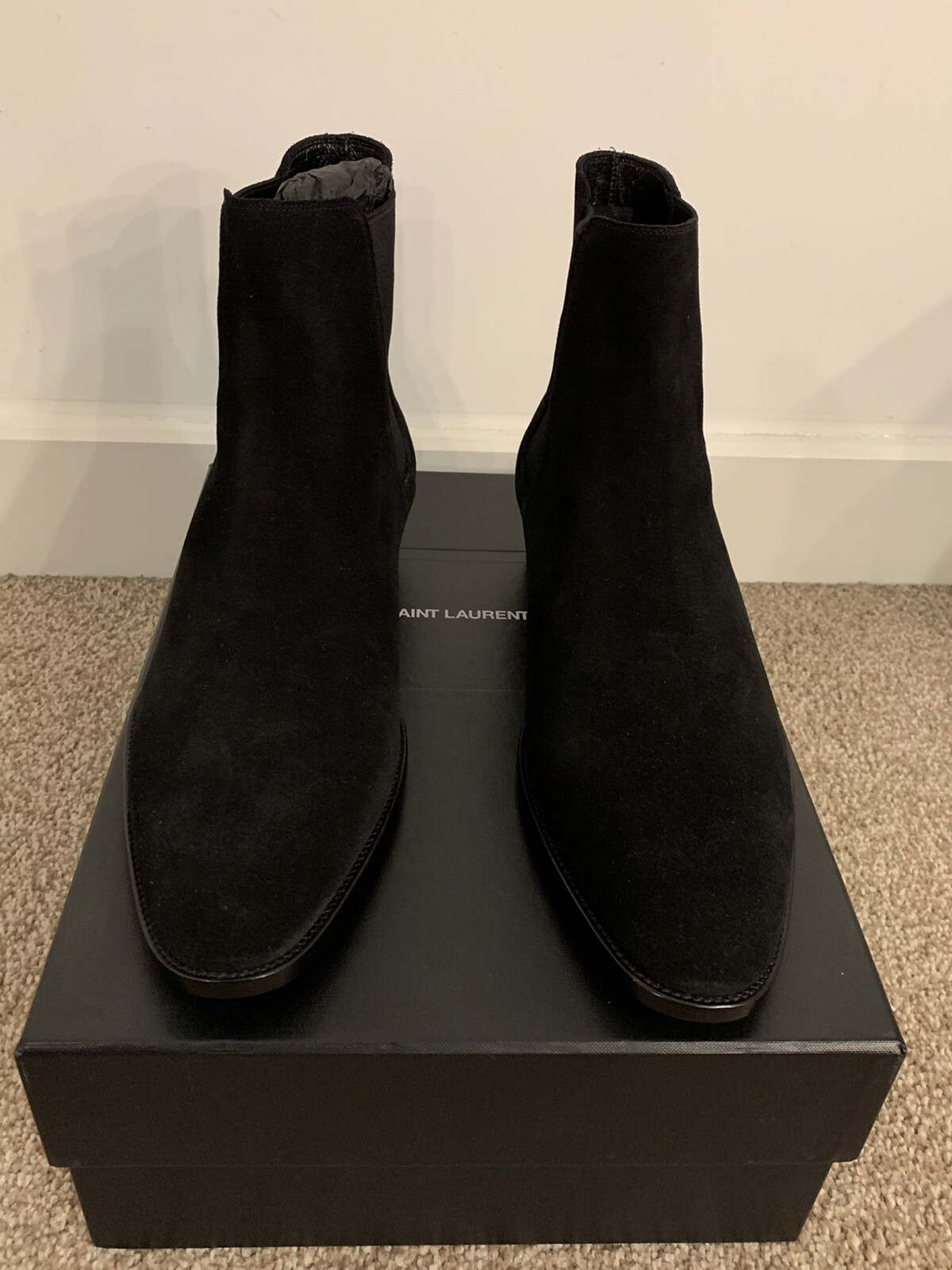 Stivali Chelsea da uomo Saint Laurent pelle scamosciata nera UK9 5 EU43 5 £900 NUOVI CON ETICHETTE in vendita £795