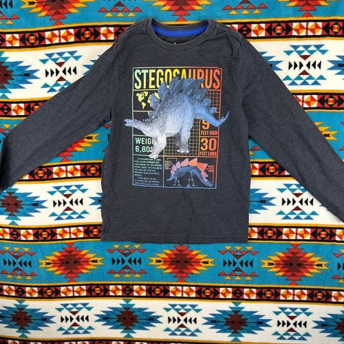 365 Kids Stegosaurus Graphic Tee Long Sleeve Gray Top Size 10