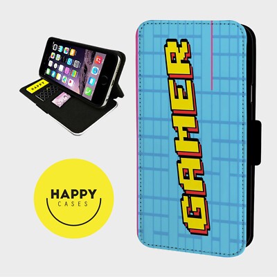 RETRO GAMER COOLE SCHRIFT - Kunstleder Flip Handyhülle - iPhone/Samsung