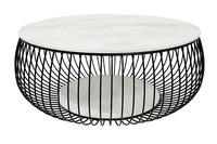 Couchtisch Ø86Cm Schwarz/Weiß Wohnzimmertisch Abstelltisch Metalltisch Glastisch