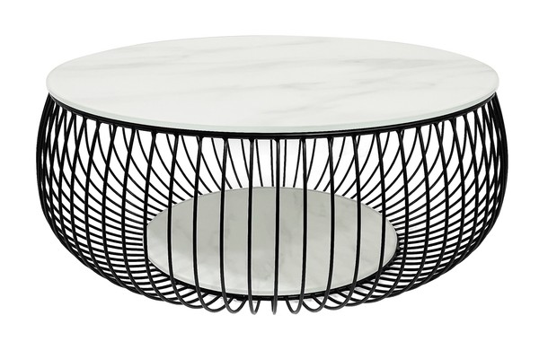 Couchtisch Ø86Cm Schwarz/Weiß Wohnzimmertisch Abstelltisch Metalltisch Glastisch-image