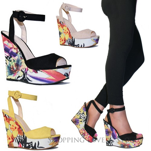 SCARPE Donna Sandali Scamosciati Zeppa Fiori Tacchi alti 13 Zatteroni COD.  T88 | eBay