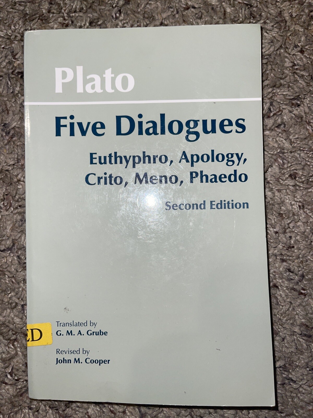 Plato Five Dialogues-Euthyphro, Apology, Crito, Meno, Phaedo-2nd Edition | eBay
