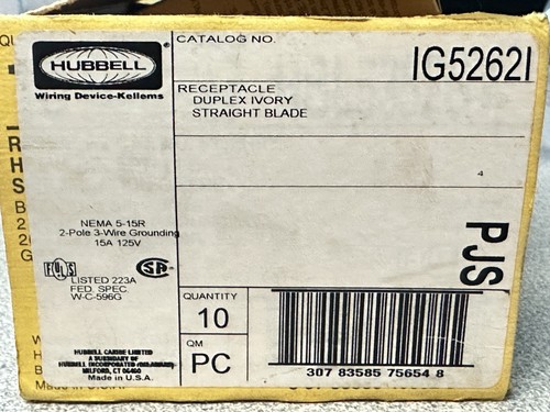NEW Lot of 10 HUBBELL IG5262I Dual Receptacle Ivory Iso Grnd 15A 125V NEMA 5-15R